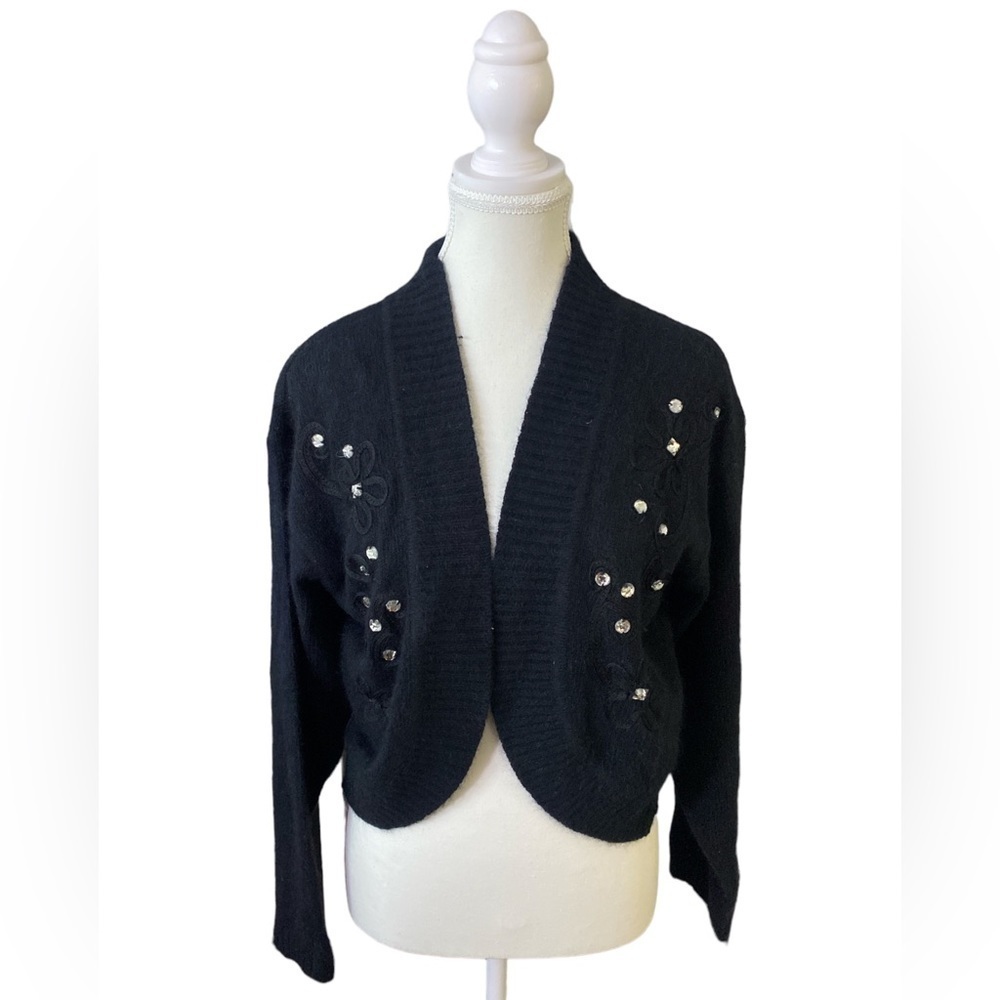 Au Gourant - Vintage embroidered rhinestone angora wool cardigan